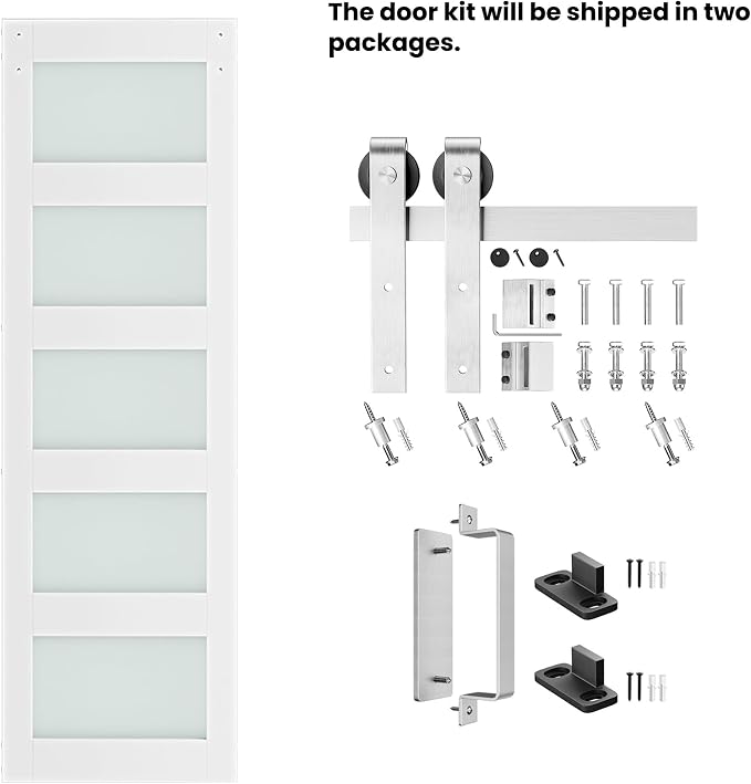 28'' x 84'' Glass Barn Door and 5 Ft Brushed Nickel Hardware Kit Included - Image 6