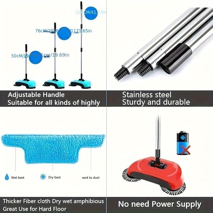 3 in 1 Carpet Sweeper, Manual Mini Hand Push Mop, 360° Rotating Floor Cleaner - Image 6