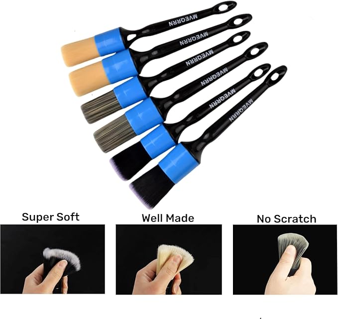 6pcs Car Detailing Brush Set-2pcs Boars Hair Car Detailing Brushes, Leather - Image 3