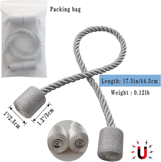 Magnetic Curtain Tiebacks 6 Pack Grey Curtain Rope Tieback Curtain Holders - Image 2