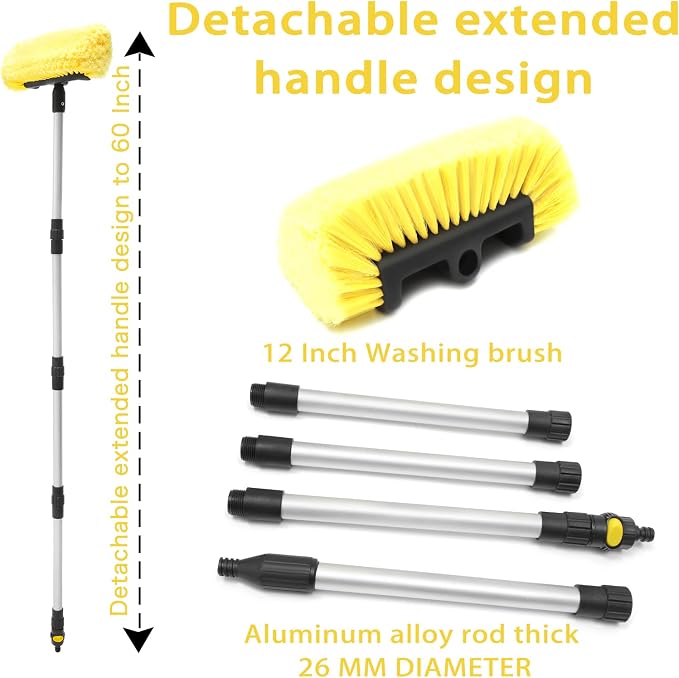 60" Car Wash Brush with Long Handle Soft Bristle Scrub Cleaning Mop with - Image 3