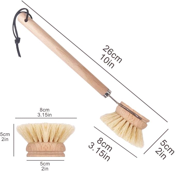 Dish Brush with Wooden Handle, Natural Kitchen Brush - Image 2