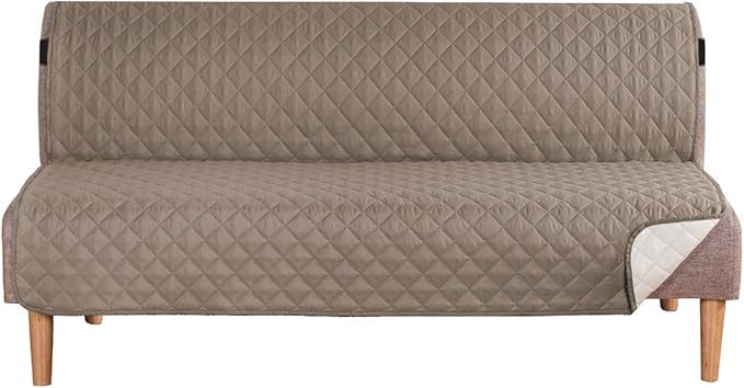 H.VERSAILTEX Reversible Futon Cover Water Repellent Armless Sofa Slipcover Washable Furniture Protector with Adjustable Elastic Strap Anti-Slip Futon Bed Cover for Dogs 70" Width(Taupe Brown/Beige)
