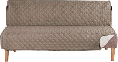 H.VERSAILTEX Reversible Futon Cover Water Repellent Armless Sofa Slipcover Washable Furniture Protector with Adjustable Elastic Strap Anti-Slip Futon Bed Cover for Dogs 70" Width(Taupe Brown/Beige)
