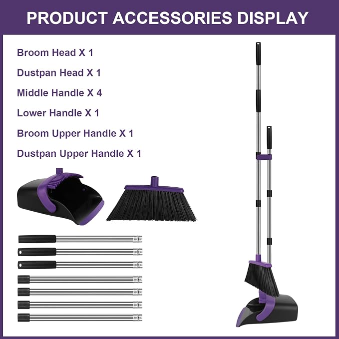 Large Broom and Dustpan Set, Self Cleaning Dustpan - Image 7