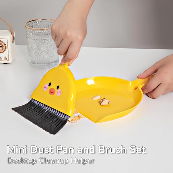 2 PCS Mini Brush and Dustpan Set Plastic Small Yellow Chick Pattern Broom Used - Image 4