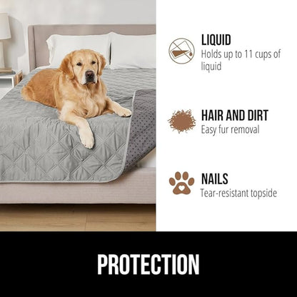 GORILLA GRIP Waterproof Bed Cover for Dogs, 82x82, Gripped Slip Resistant Backing, Leak Proof Washable Dog Blanket Covers Sofa, Couch, Sectional, Crate, Car, RV Seats, Pet Puppy Essentials, Light Gray