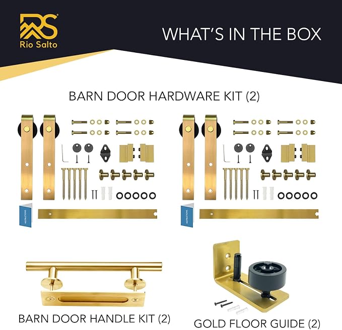Rio Salto Gold Barn Door Hardware Kit Plus Length 72" Sliding Door Hardware - Image 4