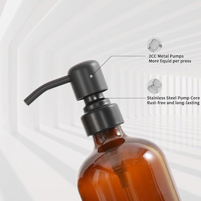 Amber Glass Soap Dispenser Set, Hand Soap and Lotion Set - Image 4
