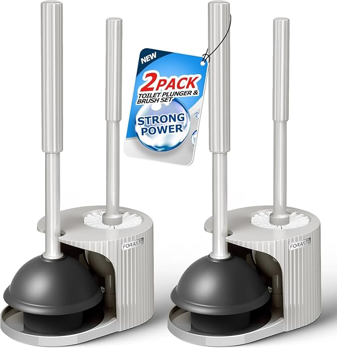 2Pack 2 in 1 Toilet Plunger and Brush Set, Extended Handle Plunger, Toilet Bowl by FORASTO