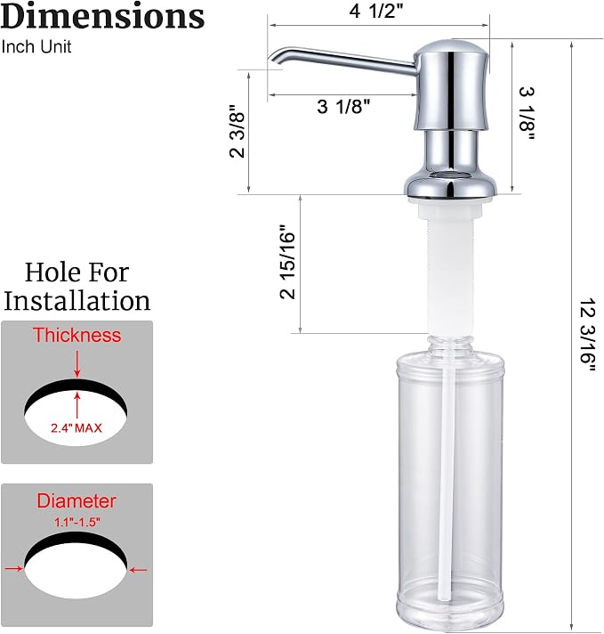 Soap Dispenser for Kitchen Sink Chrome Upgrade Built-in and Refill-from-Top - Image 3