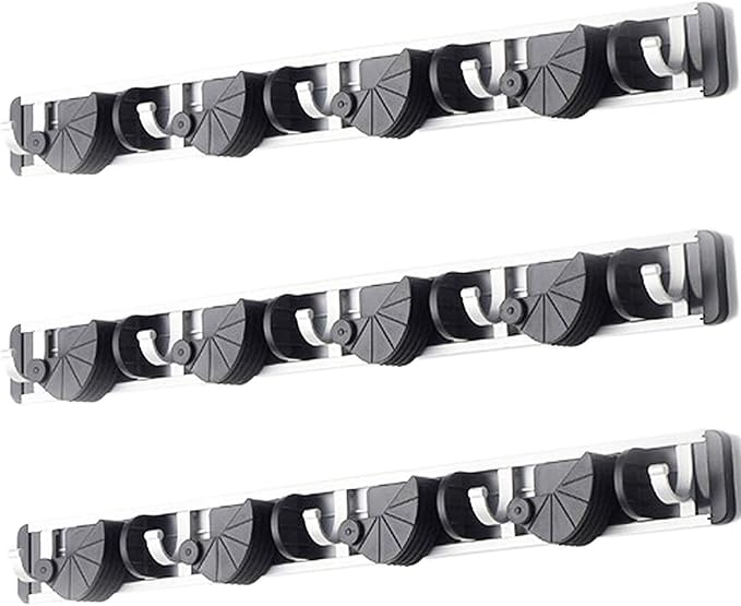 HUJI Wall Mount Broom Clamp Holder 4 Positions Grip Organizer & 5 Hooks Rack by HUJI