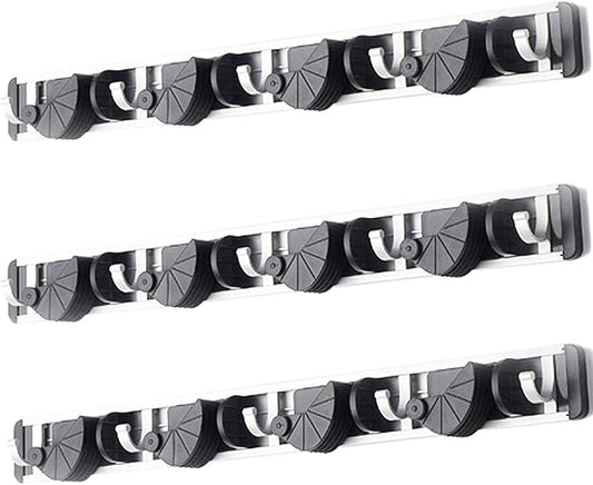 HUJI Wall Mount Broom Clamp Holder 4 Positions Grip Organizer & 5 Hooks Rack by HUJI