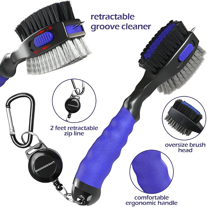 THIODOON 2 Pack Golf Club Brushes and Groove Cleaner 2 ft Retractable Zipline - Image 3