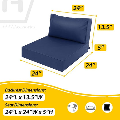 AAAAAcessories Outdoor Deep Seat Cushions, Waterproof, Fade-Resistant Patio Furniture Replacement Cushions, 24" x 24" x 5" + 24" x 13.5", Set of 4, Navy Blue