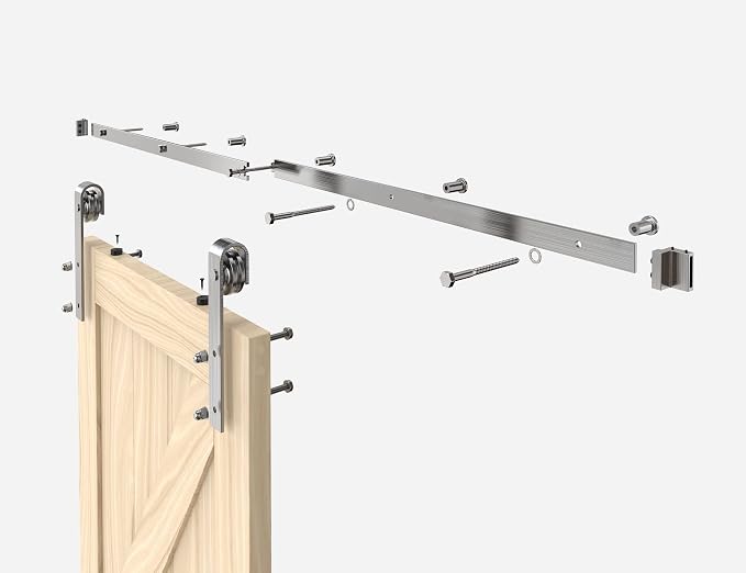 6.6FT Colorful Sliding Barn Door Hardware Track Kit, Brushed Nickel Roller Kit - Image 5