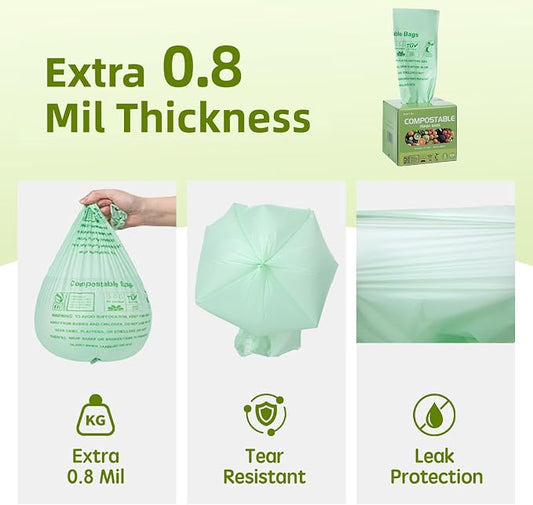 Compostable Trash Bags 3 Gallon, Extra Thick 0.8 Mils, ASTM D6400, OK Compost - Image 2