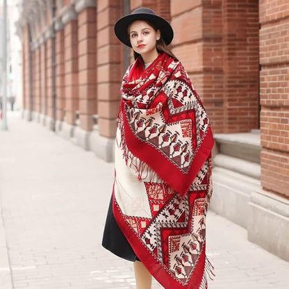 DANA XU 100% Merino Wool Pashmina Shawl for Women 96"x43", Oversized Cashmere Wrap with Tassels, Floral Travel Blanket Cape