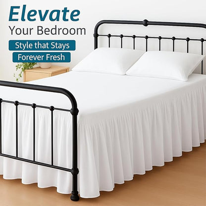 Shreem Linen Ruffled Bed Skirt with Split Corners, Gathered Style, 100% Microfiber, 16-Inch Drop, Dust Ruffle Bedskirt with Platform, Full, White
