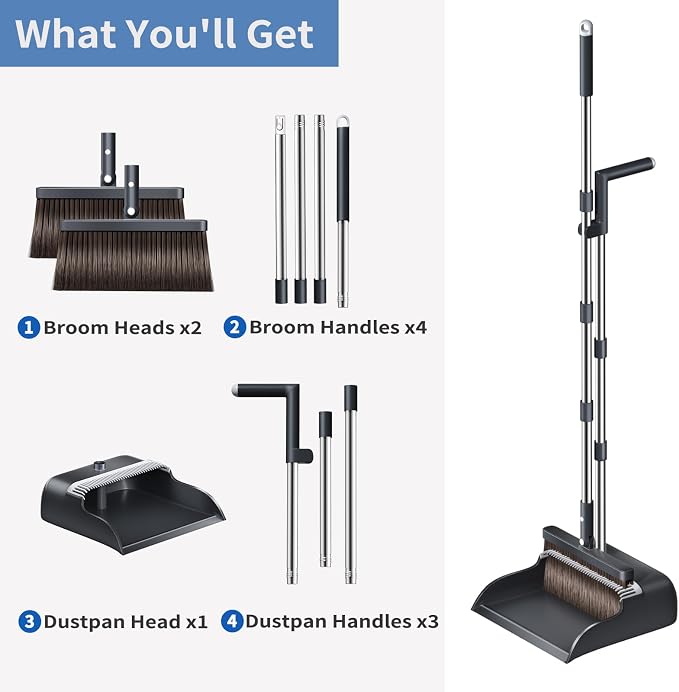 Broom with Dustpan Combo Set, Broom and Dustpan Set with 51.6" Long Handle & - Image 8