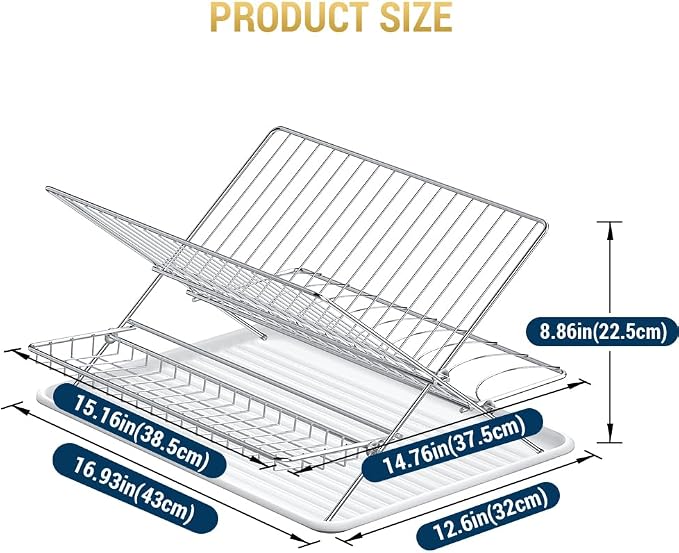 Dish Drying Rack with Drip Tray, 3 Tier Collapsible Stainless Steel Dish Drainer - Image 3