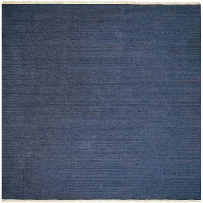Rugsotic Carpets Hand Woven Flat Weave Kilim Wool ECO-Friendly Area Rugs - 6'x6', Square Shape, Blue Color, Solid Plain Design, Low Pile Handmade Area Rugs for Living Room, Bed Room (D00111)