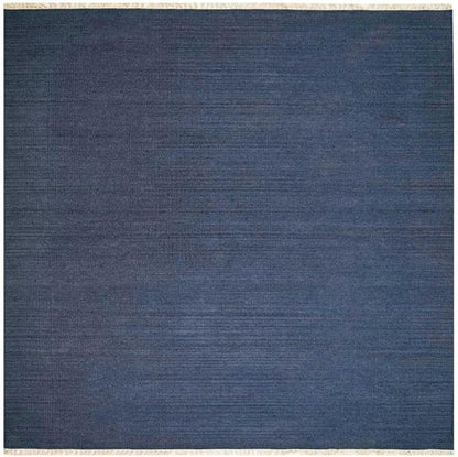 Rugsotic Carpets Hand Woven Flat Weave Kilim Wool ECO-Friendly Area Rugs - 6'x6', Square Shape, Blue Color, Solid Plain Design, Low Pile Handmade Area Rugs for Living Room, Bed Room (D00111)