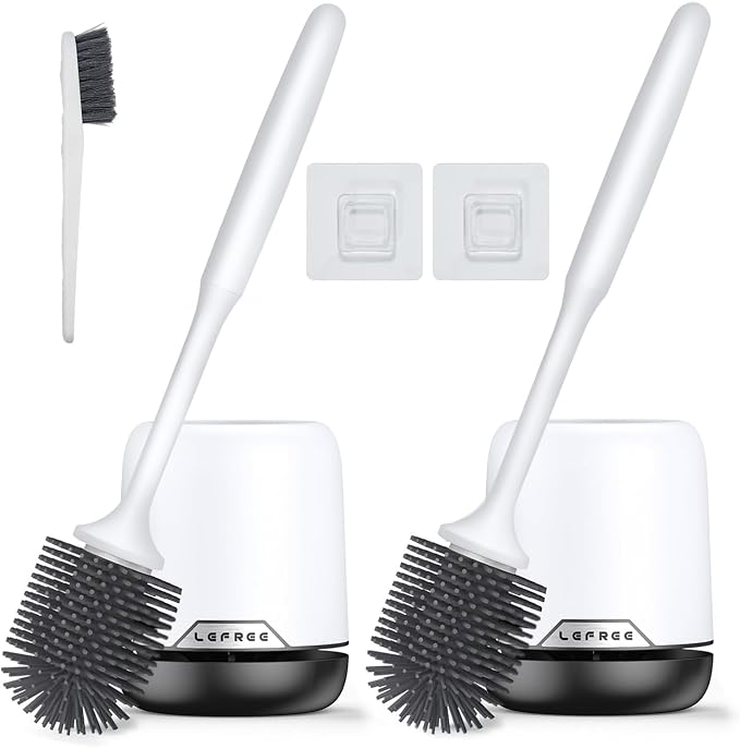 Lefree 2 Pack Silicone Toilet Brush, Rubber Toilet Bowl Brush and Holder Set by Lefree