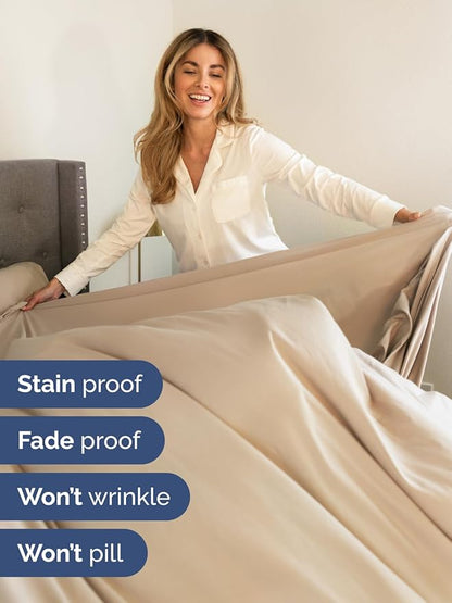 Extra Deep Pocket King Sheets - 4 Piece Breathable & Cooling Bed Sheets - Hotel Luxury Bed Sheet Set - Soft, Wrinkle Free & Comfy - Easily Fits Extra Deep Mattresses - Deep Pocket Cream Sheets Set