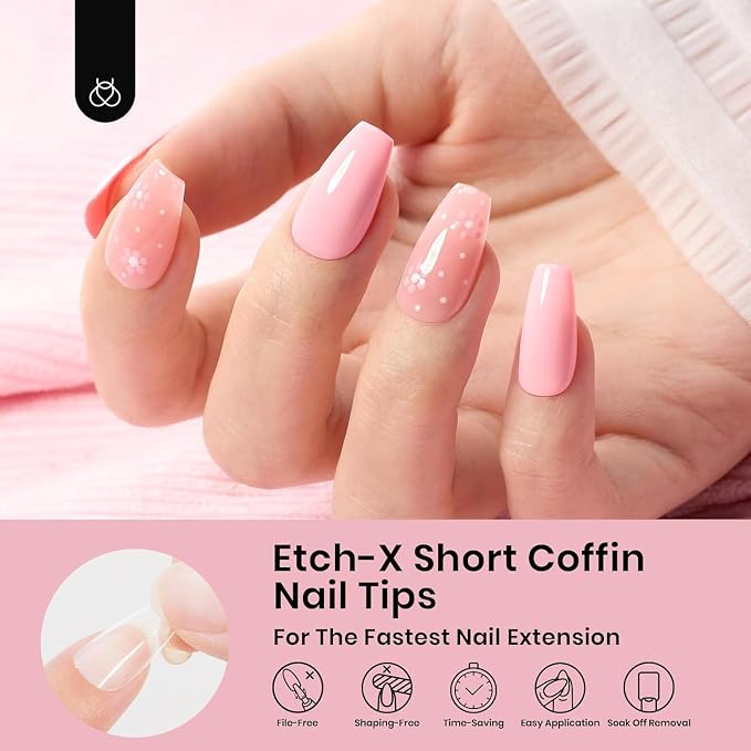 Beetles Gel Nail Tips Short Coffin Pre-Etched Nail Tips, 12 Sizes 288 Pcs Full - Image 2