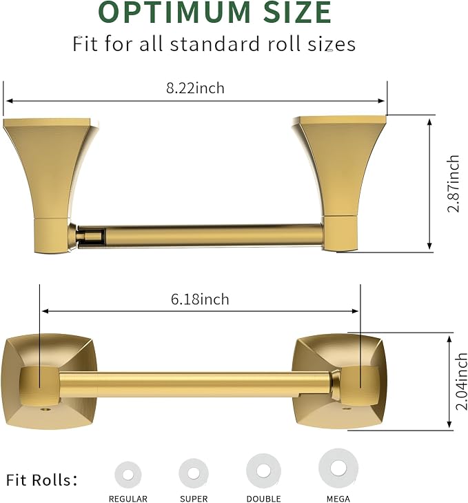 Toilet Paper Holder Wall Mount Brushed Gold Double Post Pivoting Tissue Roll - Image 7