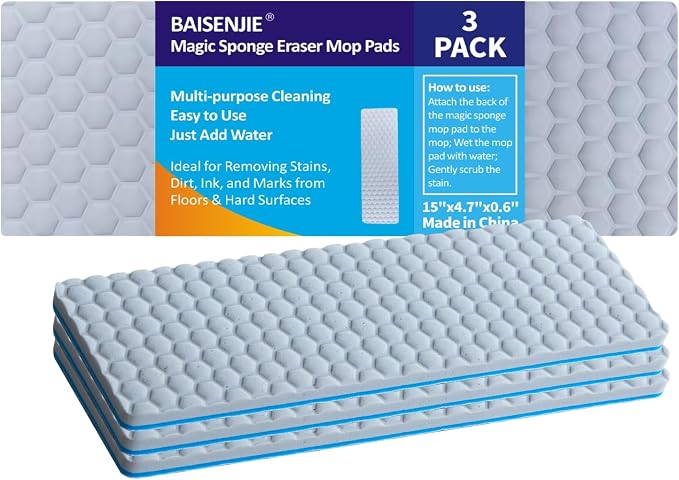 Magic Sponge Eraser Mop Pad, Melamine Sponge Cleaning Pads Refills Suitable by BAISENJIE