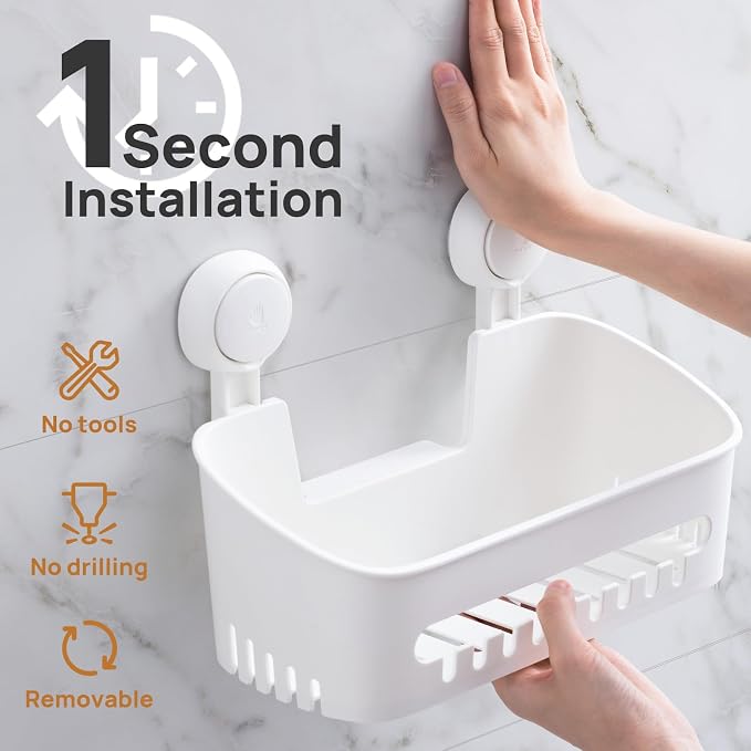 LEVERLOC Shower Caddy Suction Cup Shower Shelves Basket Pack of 2 One Second - Image 2