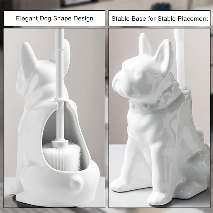 Comeon Ceramic Dog White/Black Toilet Brush and Holder Set, Plastic Handled - Image 2