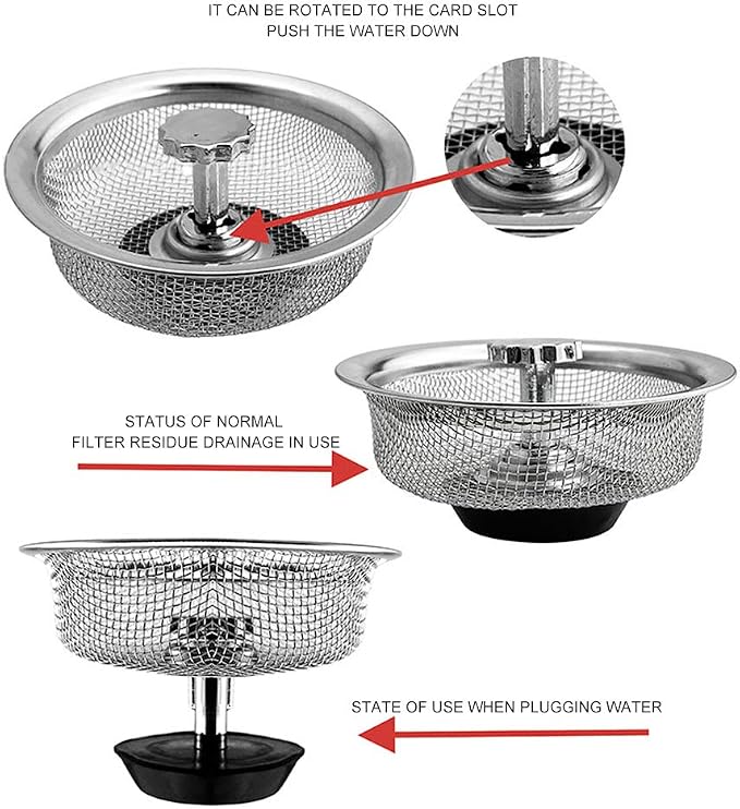 Kitchen Sink Strainer with Handle and Stopper Replacement Kitchen Sink Drain - Image 4