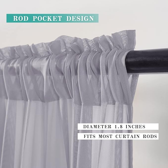 MIULEE 2 Panels Kitchen Tiers Half Window Sheer Curtains Rod Pocket Translucent Voile Drapes for Kitchen Bathroom Small Windows 29 by 24 Inch Greyish Lilac