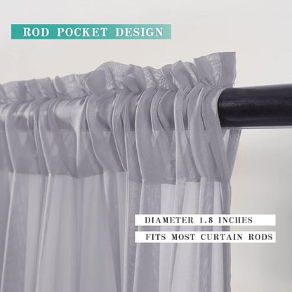 MIULEE 2 Panels Kitchen Tiers Half Window Sheer Curtains Rod Pocket Translucent Voile Drapes for Kitchen Bathroom Small Windows 29 by 24 Inch Greyish Lilac