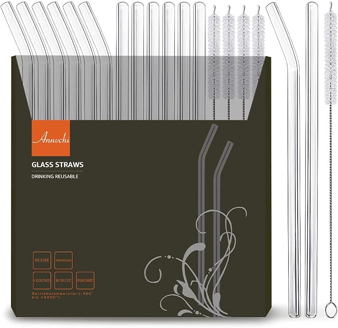 16 Pack Reusable Glass Straws, Milkshakes by ANNVCHI