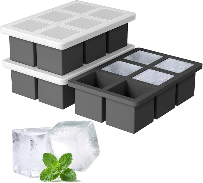 Large Silicone Ice Cube Tray 3Pack, SAWNZC Big Square Ice Cube Molds by SAWNZC