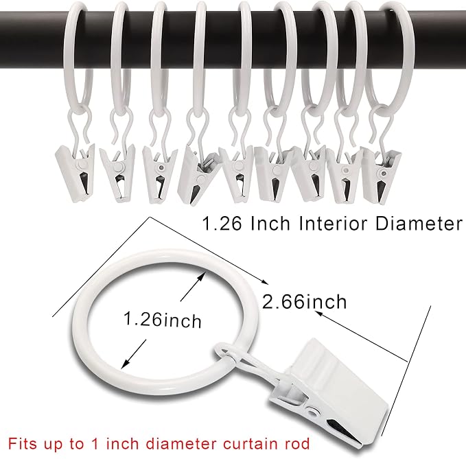 100 Pack Curtain Rings with Clips, Drapery Clips with Rings, Drapes Rings 1.26 - Image 2