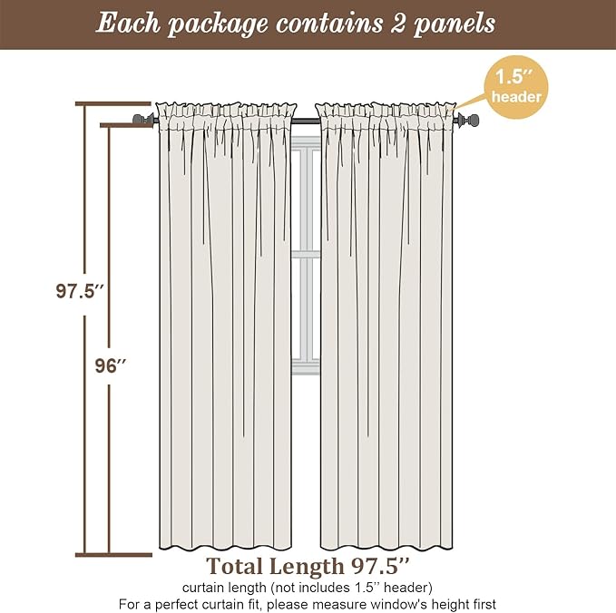 Chyhomenyc Ivory Sheer Curtains 96 Inch Length 2 Panels Set, Elegant Light - Image 5