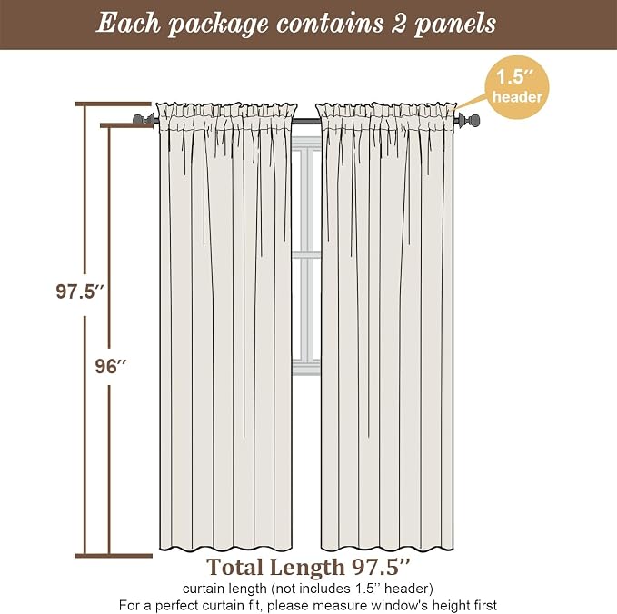 Chyhomenyc White Sheer Curtains 96 inches Long 2 Panels Set, Light Filtering - Image 4