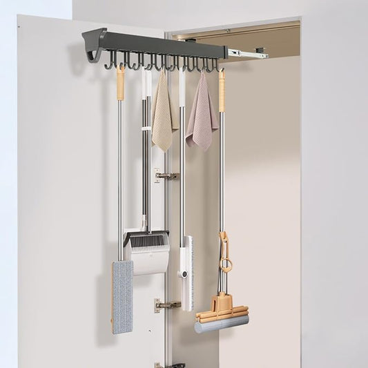 Pull-Out Mop and Broom Holder Slide Broom Closet Organizer Sliding Garage by Unknown