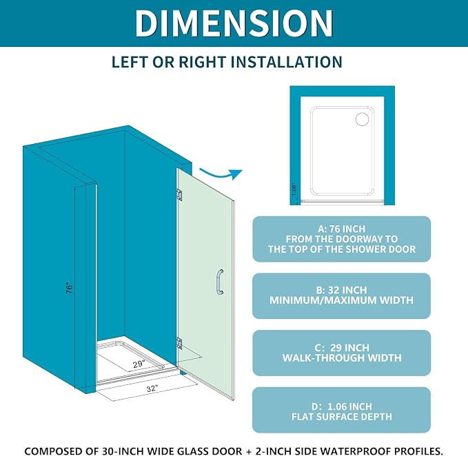 Hinged Shower Door, 3/8" Tempered Glass - Image 4