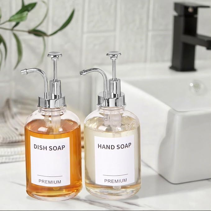 12oz Dish Soap Dispenser for Kitchen, Hand Glass Soap Dispenser Set - Image 5