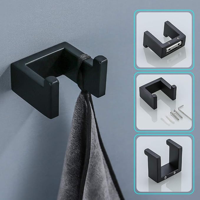 TNOMS 4 Pieces Bathroom Hardware Accessories Set Black Towel Bar Towel Holder - Image 5