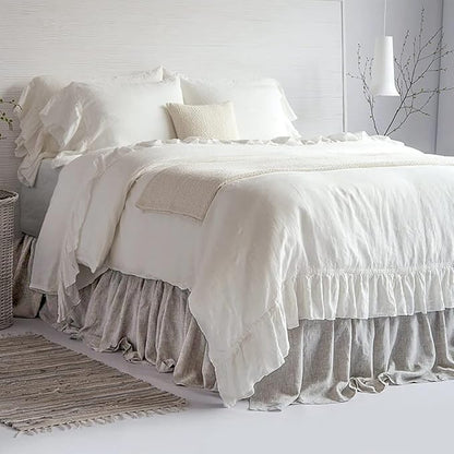 Simple&Opulence Belgian Linen Bed Skirt with Classic 14 inch Tailored Drop Dust Ruffle, Easy Fit Breathable Premium Natural Flax- Pleated Grey, King