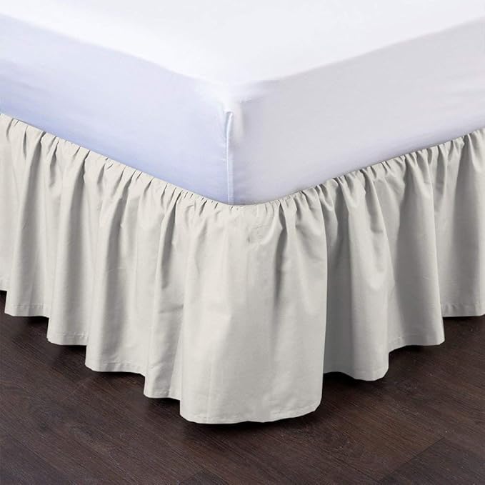 Ruffled Bed Skirt (King, Ivory) 18 Inch Drop Dust Ruffle with Platform, 100% Cotton 600 Thread Count Fabric, Gathered Styling, Available in All Bed Sizes and 23 Colors - Bedskirt