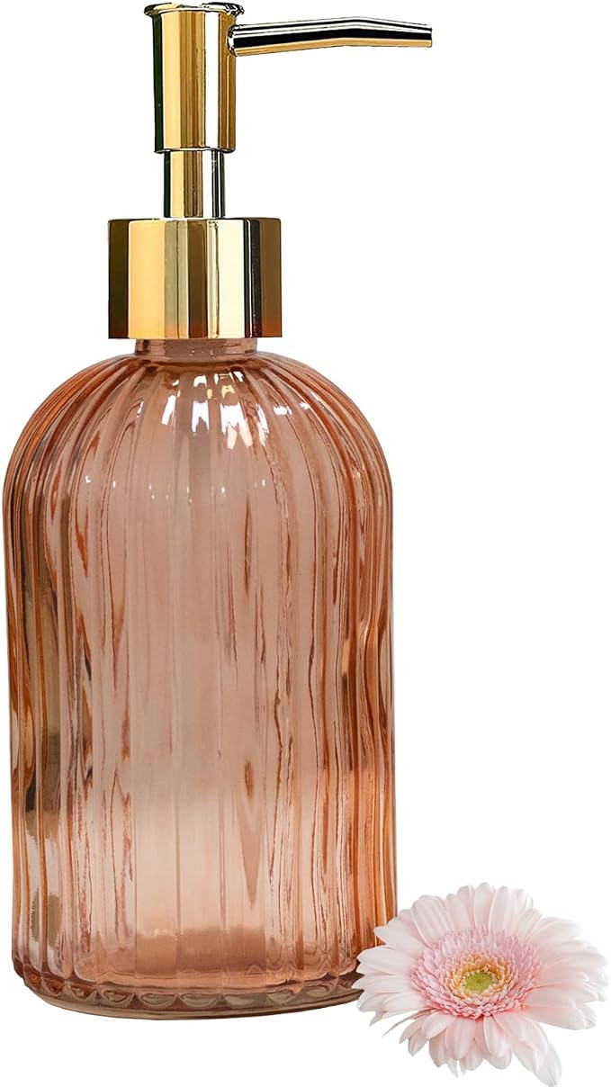 Glass Soap Dispenser with Gold Plastic Pump, 13.5oz Refillable Liquid Hand Soap by YYTSGG