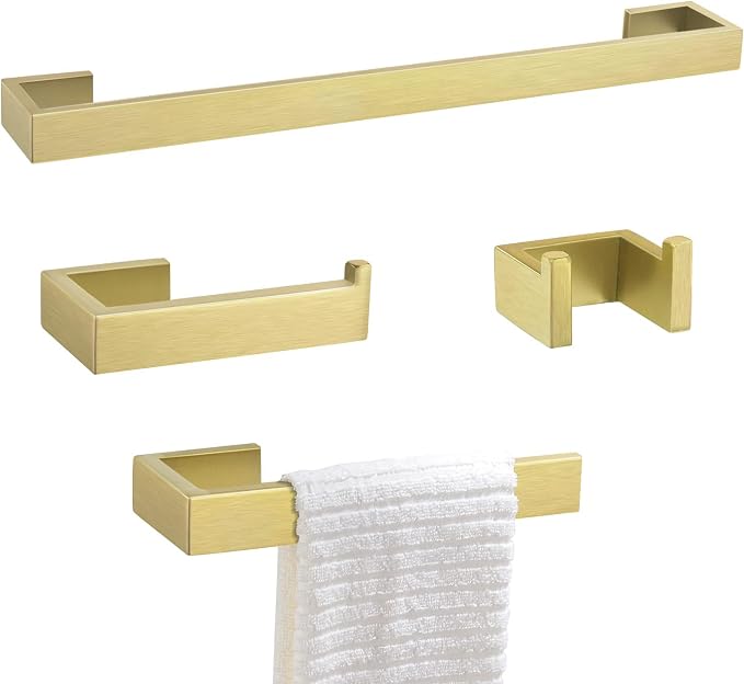 TNOMS Light Gold Towel Bar Set 4 Pieces Bathroom Hardware Set Wall Mounted by TNOMS